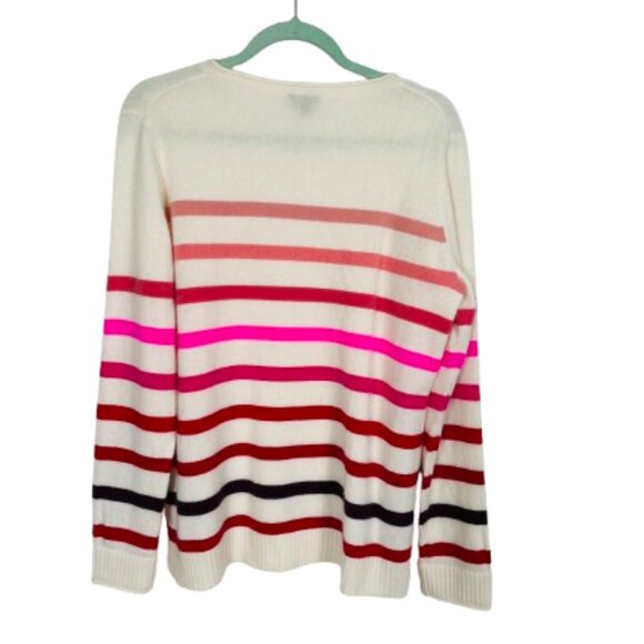 TALBOTS 100% Cashmere Crewneck Striped Pullover Sweater Size L Ivory - Picture 6 of 9